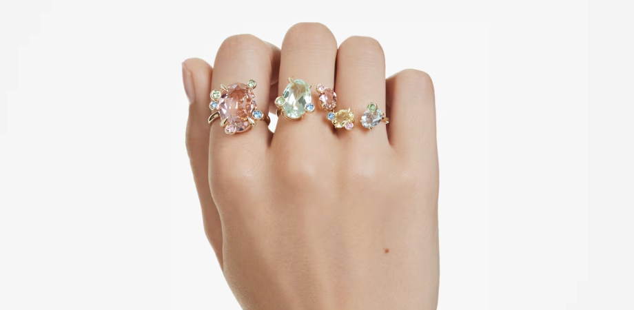 Striking Set of Swarovski Rings with Multicolored Stones